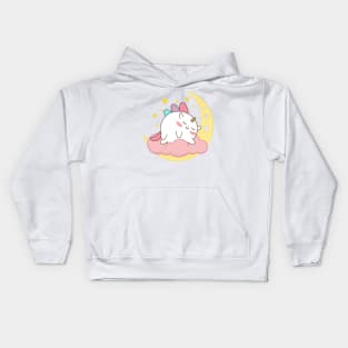 Cute unicorn sleep on moon Kids Hoodie